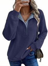 Mock Neck Sweatshirt for Women Oversized Fleece Casual Button Henley Neck Swe...