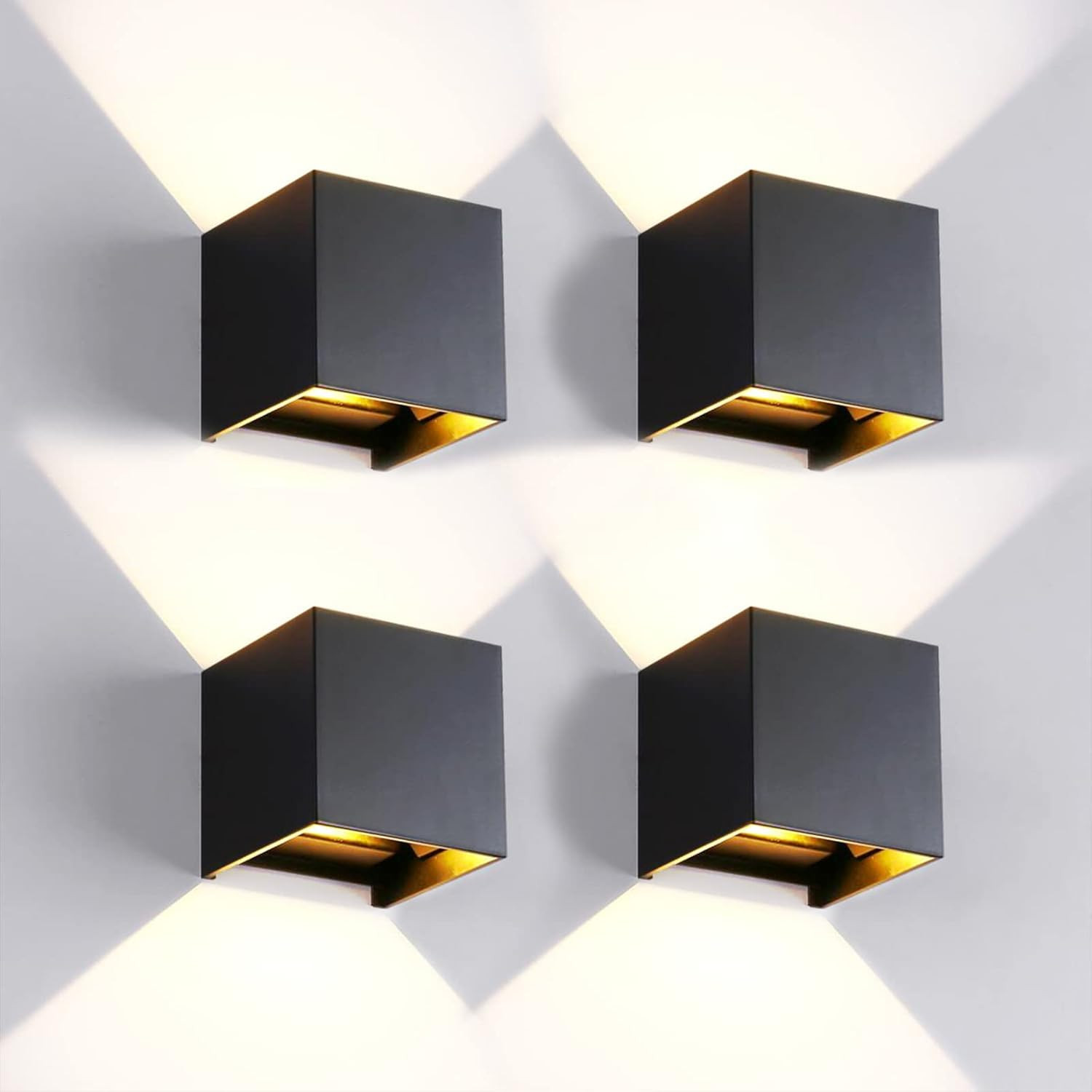 Offerta 4 Pezzi Applique Cubo LED Esterno Interno IP65 Nero 4000K
