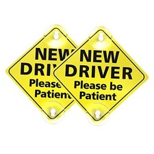 New Driver Sign, 2pcs Please Be Patient Car Window Signs with Suction Yellow