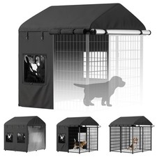 Waterproof Dog Kennel Cover, 4x4x4.5ft Tarp, 600D Oxford Fabric, 4 Windows  Cur