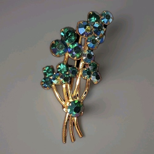 Broche Vintage Austria Borealis Tono Azul Verde Flor Estrás - Imagen 4 de 6