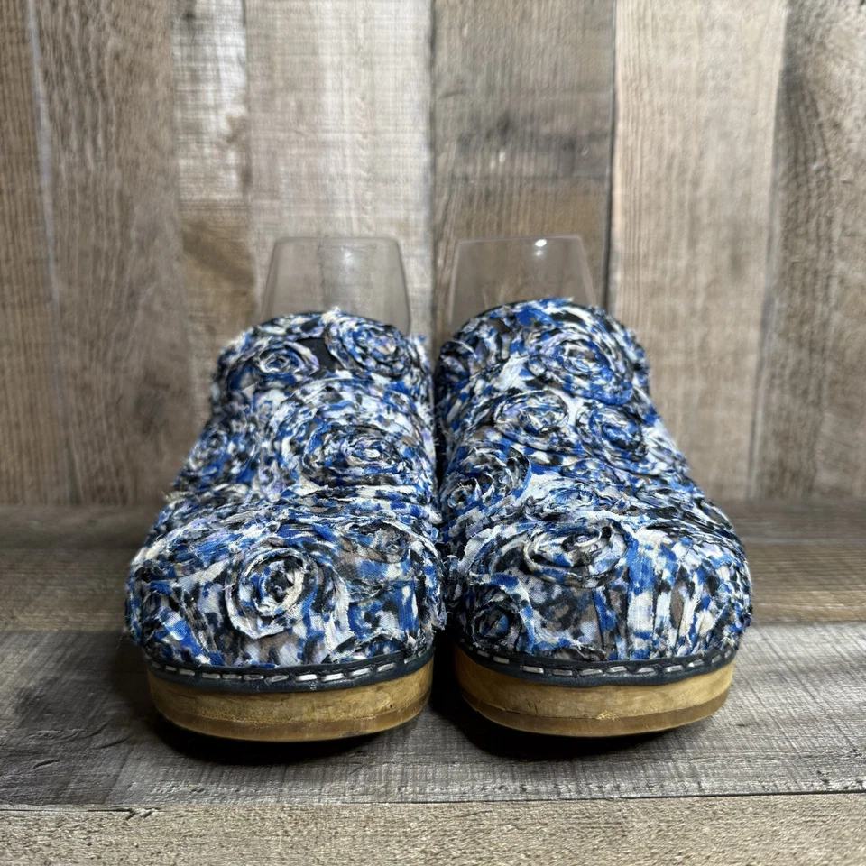 Tamancos femininos Sanita azul floral babado madeira casual conforto tamanho UE 37 - Imagem 3 de 4