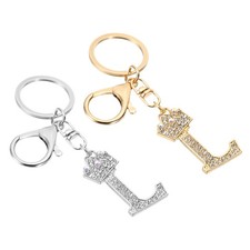 Initial Letter Keychain, 2 Pcs Letter l Crown Design Charm, Gold/Silver