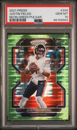 2021 PANINI PRIZM NEON GREEN PULSAR #334 JUSTIN FIELDS ROOKIE RC PSA 10