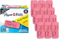 12 Pink Pearl Erasers - Latex Free, Smudge Resistant, Non-Toxic, Soft