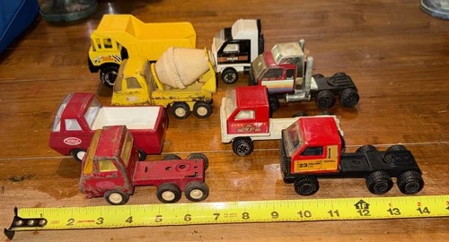 Vintage Tonka Trucks Pressed Steel / Plastic Lot of 8 Dump, Mixer, Fire Truck 🔥