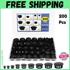 200Pcs 9 Sizes Nylon Plastic Hole Plugs Black Round Hole, Flush Type Panel