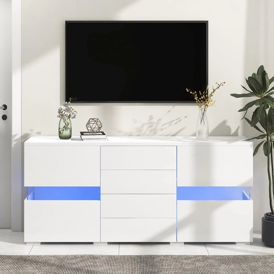Modern White Sideboard Cabinet with 2 Doors, 4 Drawers & 16-Color LED Light - Image 3 of 4