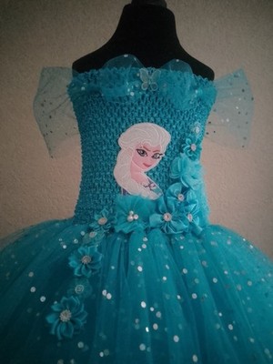 Gorgeous Frozen Elsa Turquoise Handmade Tutu Dress Age 5-7 Years