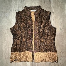 Qiong Yu Brown Gold Brocade Chinese Silk Vest Frog Button Closure Tangzhuang