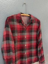 Vintage 50  s Rayon Men  s Shadow Plaid Button Up Shirt Medium USA Made Red