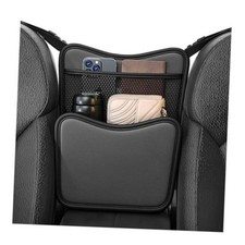 Car Organizer Storage Between Seats, Nappa Leather Front Seat Storage Bag Black