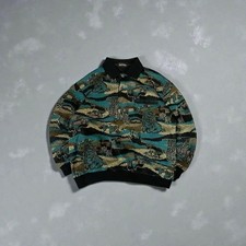 vintage half button knit short length allover animal pattern archive