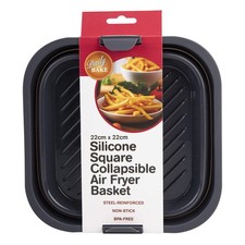 Silicone BPA-free Non-stick Premium Square Air Fryer Basket 22x22cm (Charcoal)