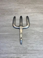 Antique farming tool Iron Hand Forged Gig Fork Rake TRIDENT Three Prong Poseidon