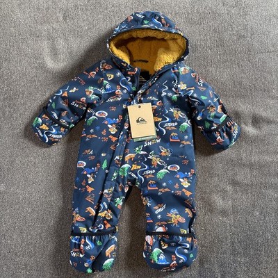 Quiksilver Infant Baby Snow Suit 6-12M DryFlight Sherpa Lined Blue Printed New