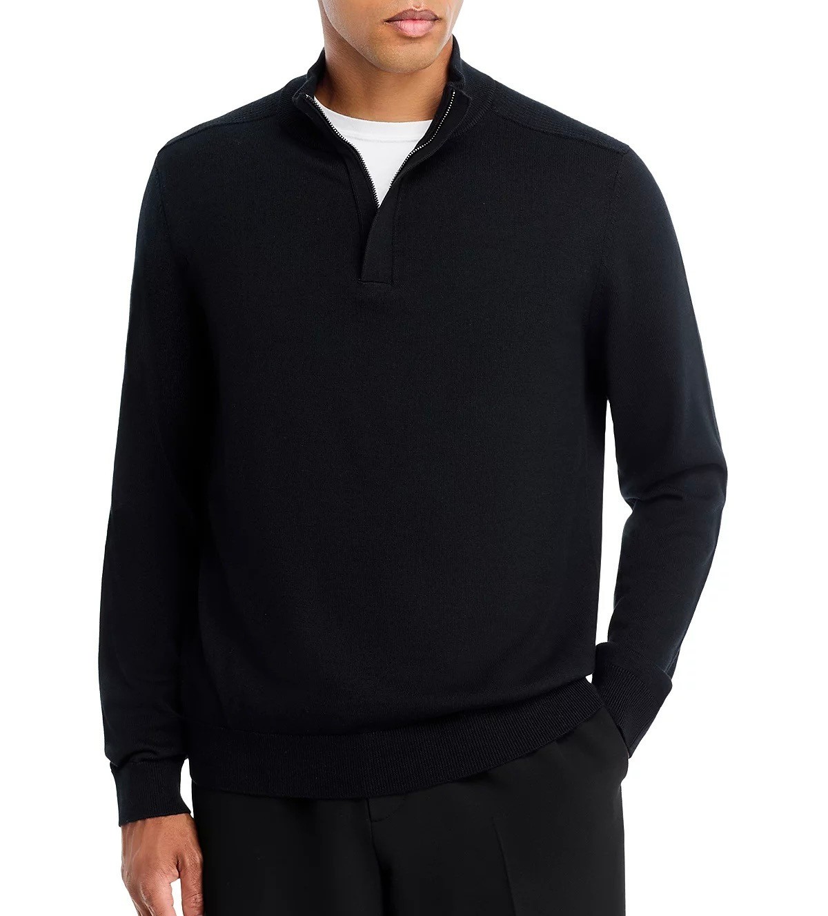 Hugo Boss Mens Long Sleeve BOSS Horman 14 Zip Pullover Wool Sweater Black XL 22390₽