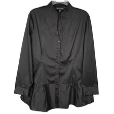 Ming Wang Black Long Sleeve Ruffled Hem Button Down Size Medium