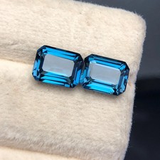 London Blue 32 Ct Emerald Certified Topaz Cut Brazilian Natural Gemstone Pair