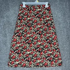 Vintage Sag Harbor Midi Skirt womens Petites PS Small Black Red Floral Roses