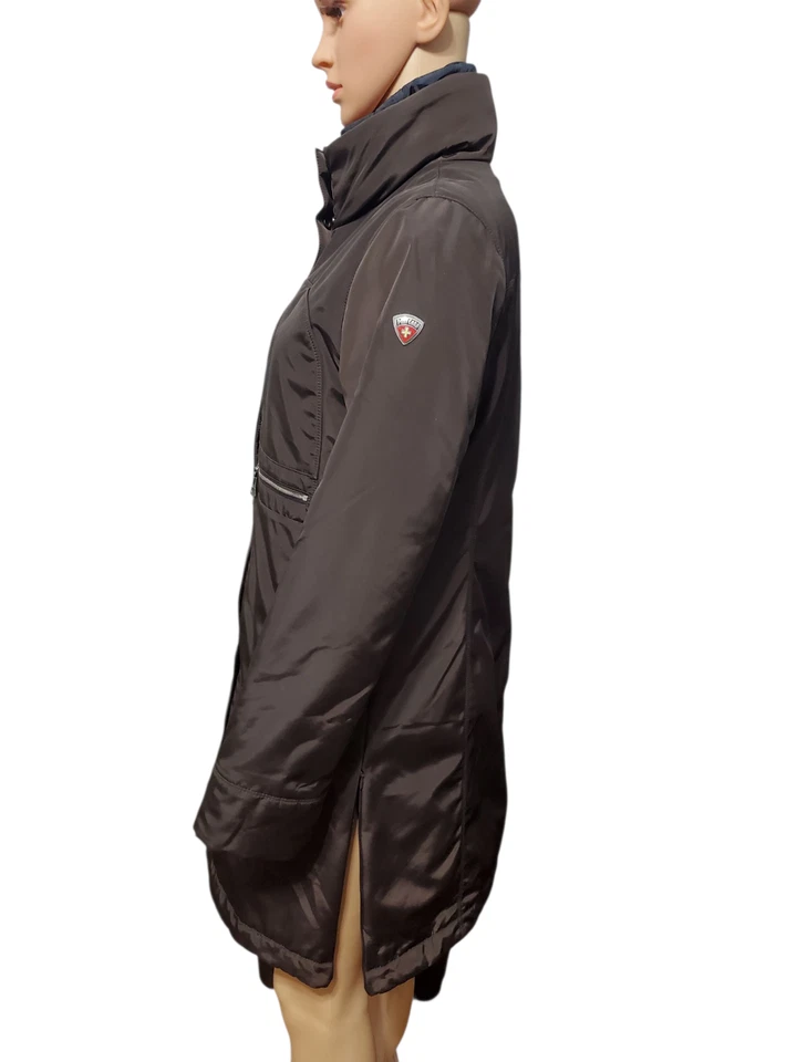 Abrigo básico de invierno marrón con cremallera cuello alto manga larga postal para mujer talla 4 Foto 2 de 4