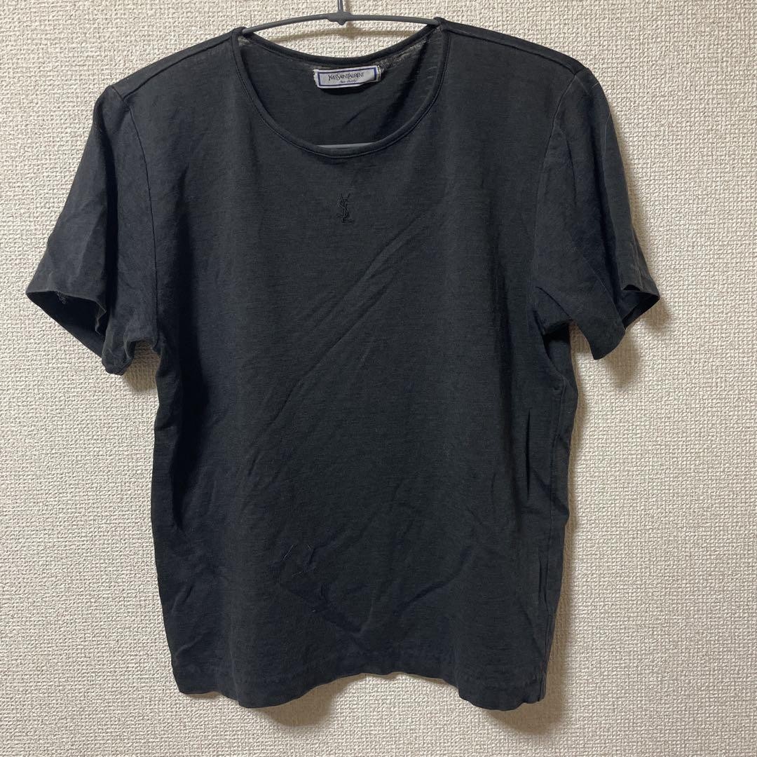 Autentica T shirt Yves Saint Laurent manica corta logo ricamato nero donna