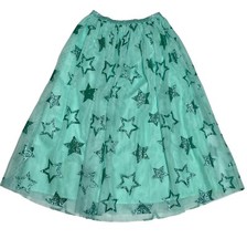 Fairy Mermaid Princess Skirt Kids M Aqua Glitter Stars Costume Halloween Cosplay