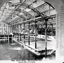1900 SAN FRANCISCO SUTRO BATHS SWIMMING POOLS & BATHER w/STAGE ovr POOL~NEGATIVE