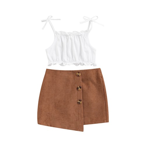 USA Toddler Baby Girls Halter Outfit T-shirt Tops+Skirt Kids Summer Clothes Set - Picture 3 of 10