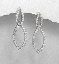 Solid Sterling Silver Dangle CZ Fancy Evening Earrings 1.34" Long 5g