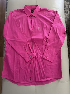 J. Ferrari Men Pink Button Front Long Sleeve Career Formal Shirt Big and Tall