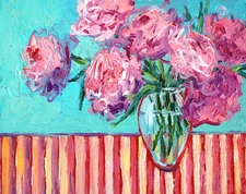 Peony Original Oil Painting Impasto Modern Painting Pink Flowers 8"x6"