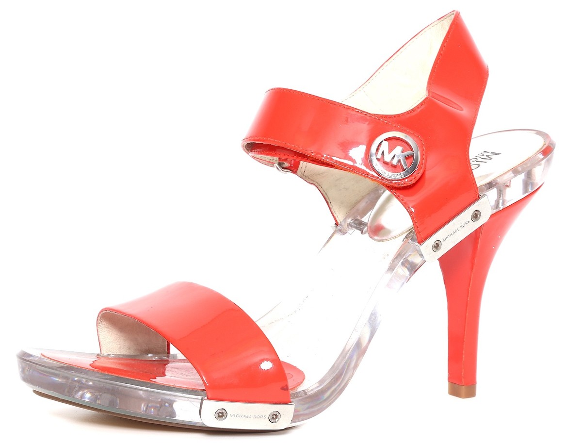 Michael Kors Z1143* Women's Orange Red Patent Leather Open Toe Heels Size  8.5 M | eBay