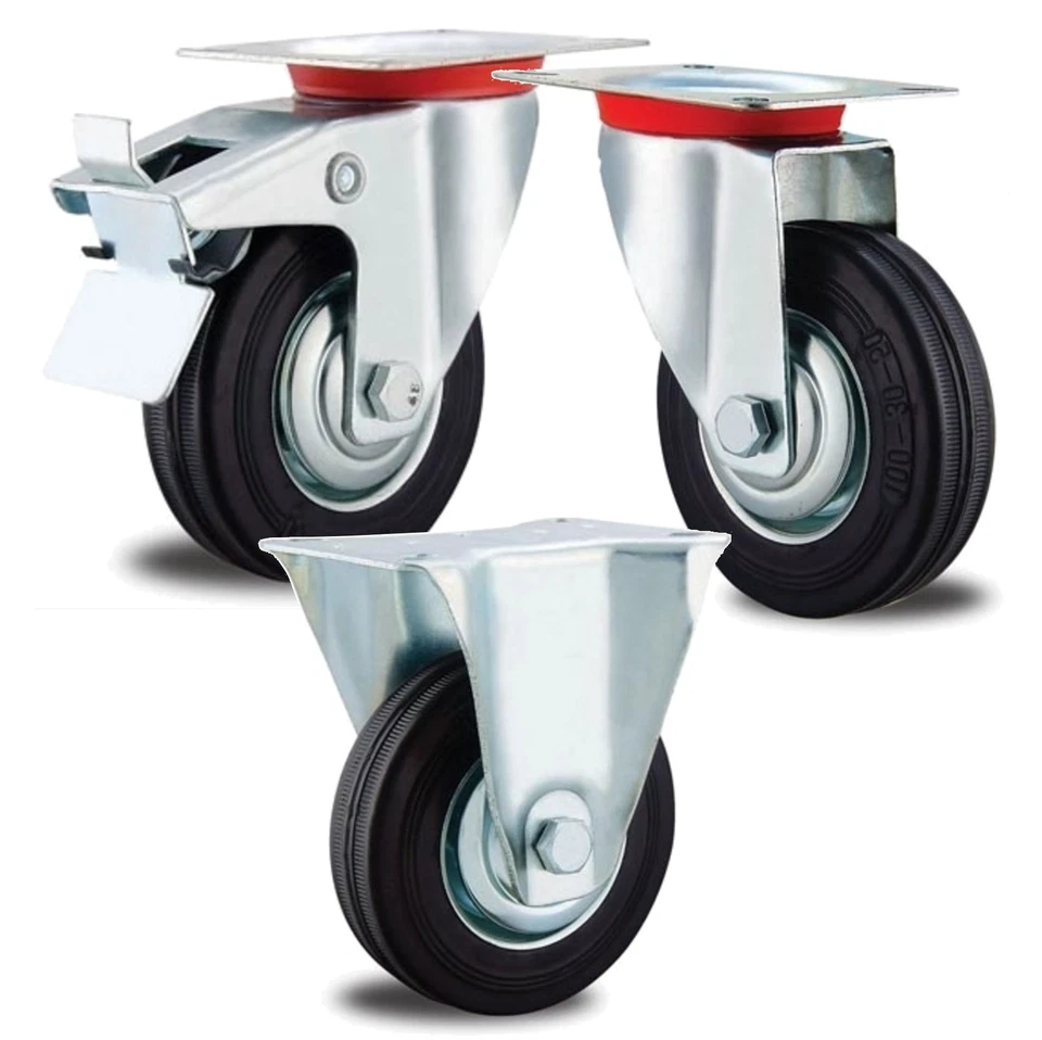 2 Lenkrollen 150mm Stahlfelge Vollgummi für Innen und Außen bis 135 kg drehbar  - Bild 4 von 4