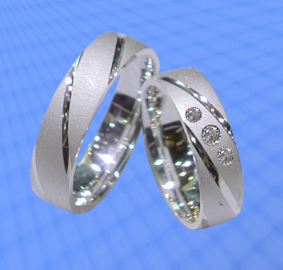Trauringe , Eheringe mit 3 Steinen , Silber 925 , Gravur Gratis , J64-3