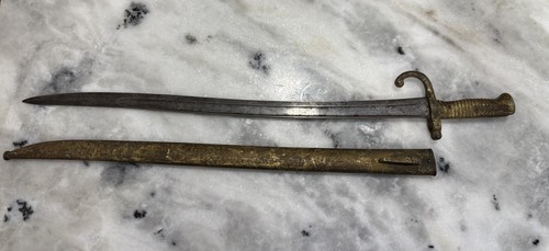 GREAT ORIGINAL Pre-WWI 1868'S FRENCH CHASSEPOT SWORD BAYONET & Scabbard Painted - Picture 4 of 17