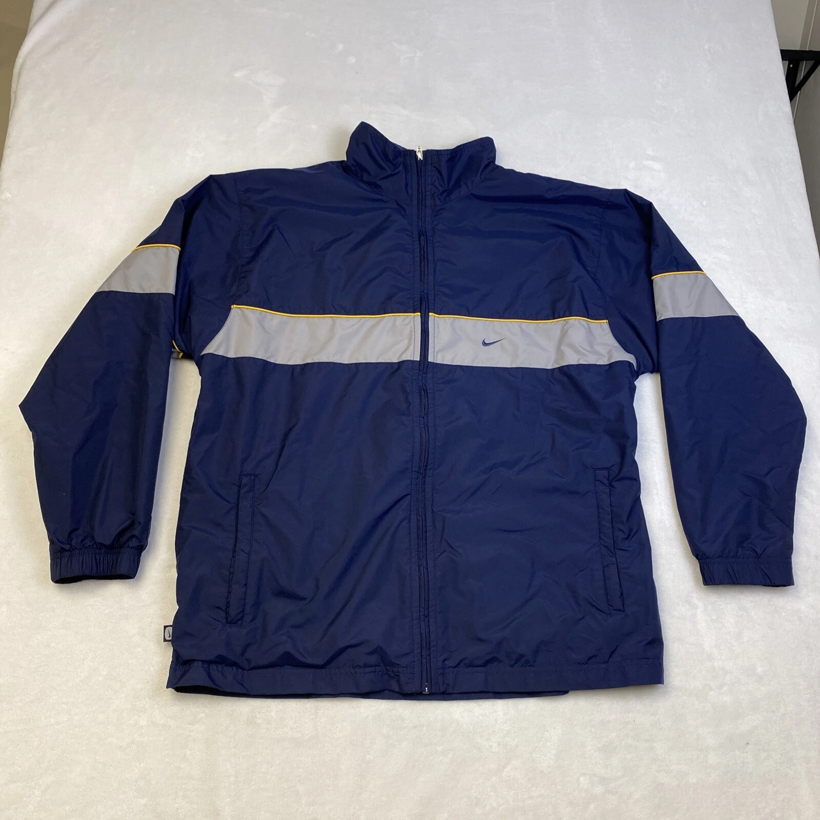 Vintage Nike Men's Size XXL Full Zip Windbreaker Silver Tag Navy Stripe Y2K
