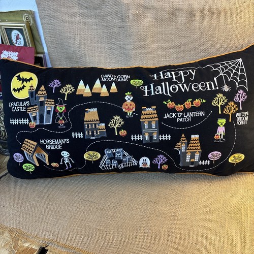 FAO Schwarz Black Embroidered Halloween 12"x25" Candy Lane Lumbar Feather Pillow