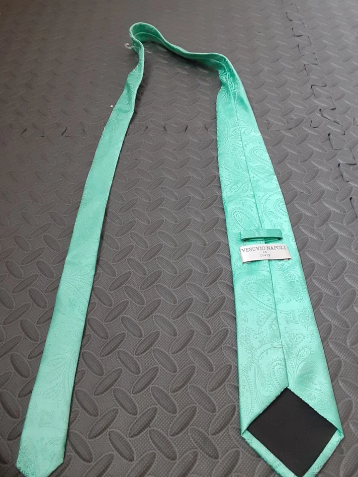 Corbata ajustable clásica italiana a rayas verde Vesuvio Napoli para hombre #S102 Foto 2 de 3