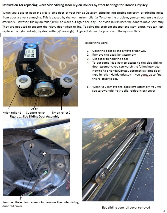4 个轴承/滚轮用于替换磨损滚轮适用于本田 Odyssey 侧滑动门 — 第 4/4 张图片