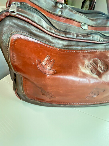 Large Hand Tooled American West Leather Travel Tote/Duffle Bag 20 x 13 x 14 - Picture 4 of 16