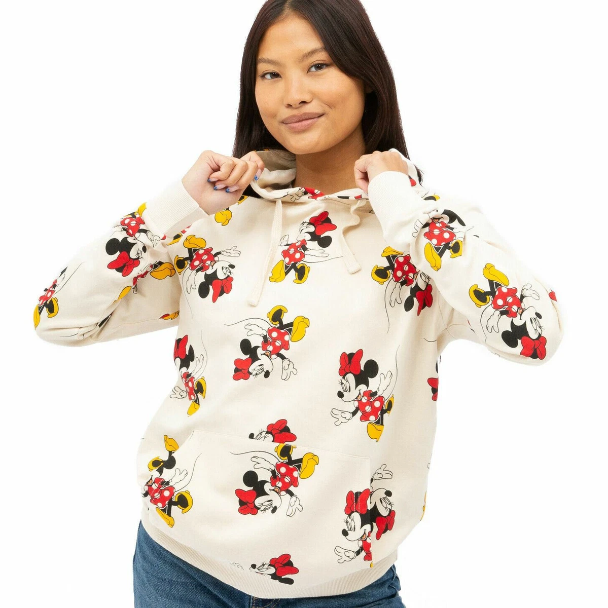 Official Disney Ladies Minnie Mouse Strides AOP Hoodie White Sizes S-XL