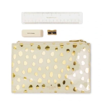 NWT Kate Spade Flamingo Dot Pencil Pouch w/ Ruler Eraser and Sharpener  - Main Image
