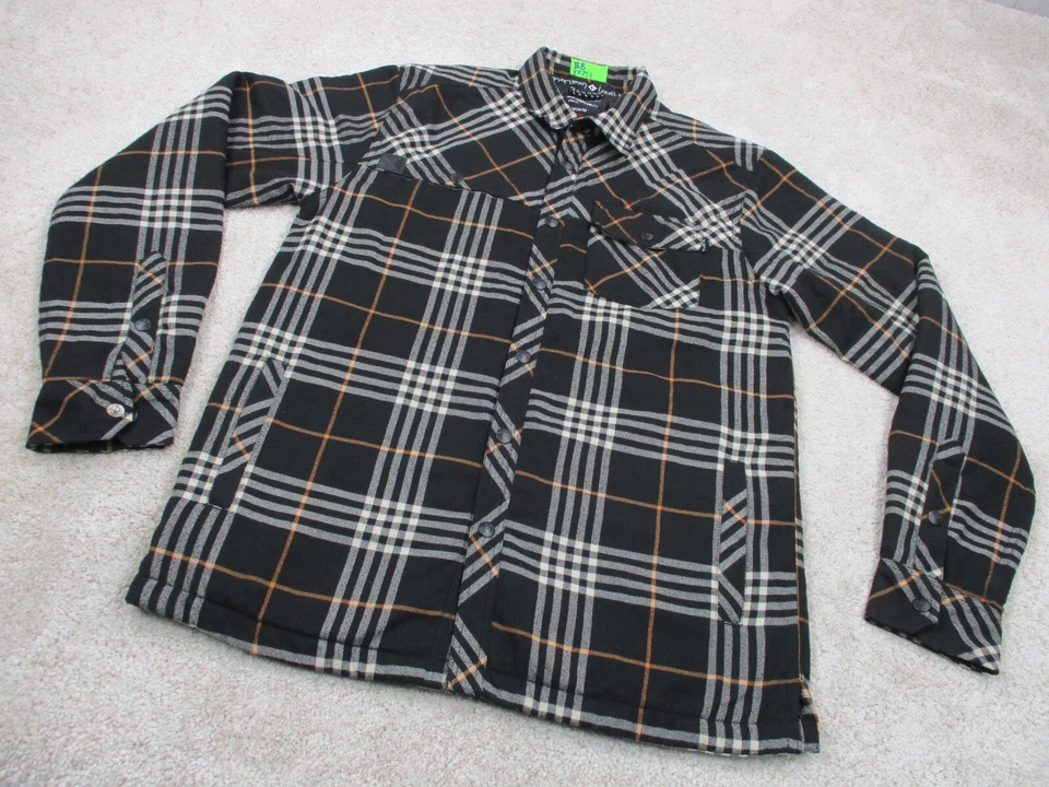 KAVU 衬衫夹克男式中号黑色法兰绒格子内衬口袋休闲纽扣 — 第 2/4 张图片