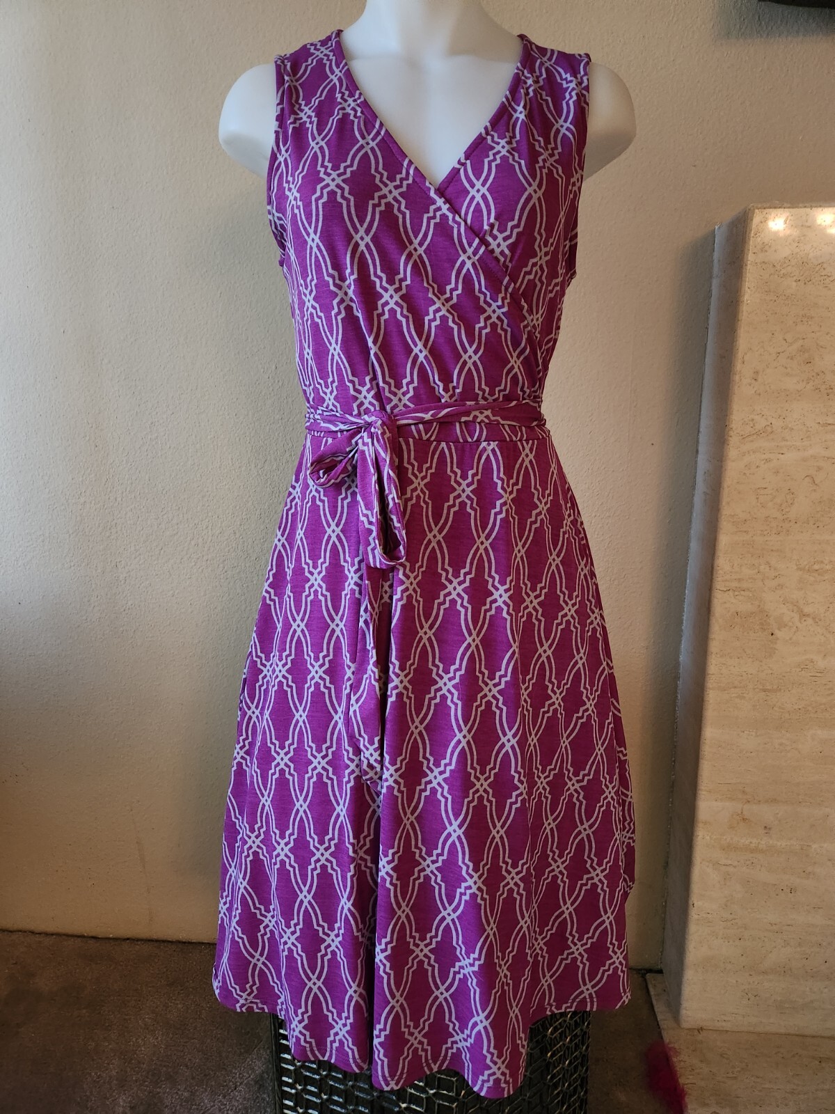 41 Hawthorn Fit Flare, Purple Sleeveless Faux Wrap Dress, Small eBay
