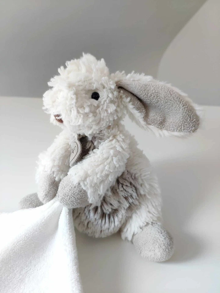 Doudou Peluche Petit Lapin Mouchoir Blanc Beige Gris Taupe Les Flocons Baby Nat - Photo 3/4