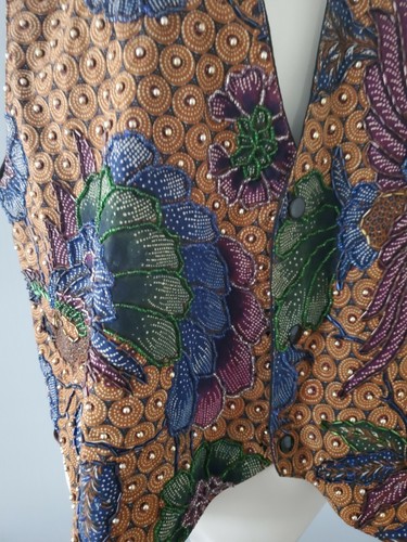 Vintage Floral Beaded Vest 90's Style Size Medium Boho Hippie Festival - Picture 6 of 10
