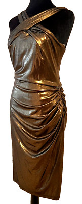 David Meister Saks Fifth Avenue Metallic Gold Dress Size 8 New with Tags