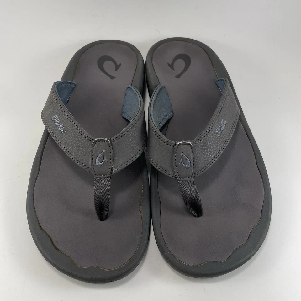 Chanclas Olukai Mea Ola para hombre talla 11 gris cuero sandalias hawaianas UE 44 Foto 3 de 4