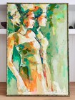 Framed Art Oil on Canvas Abstract Expressionist Painting Balinese Women Signed